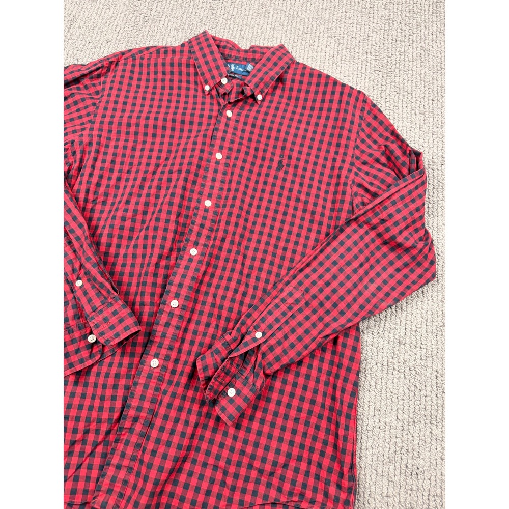 Polo Ralph Lauren Mens XL Custom Fit‎ Gingham Button Down Shirt Red Black Check